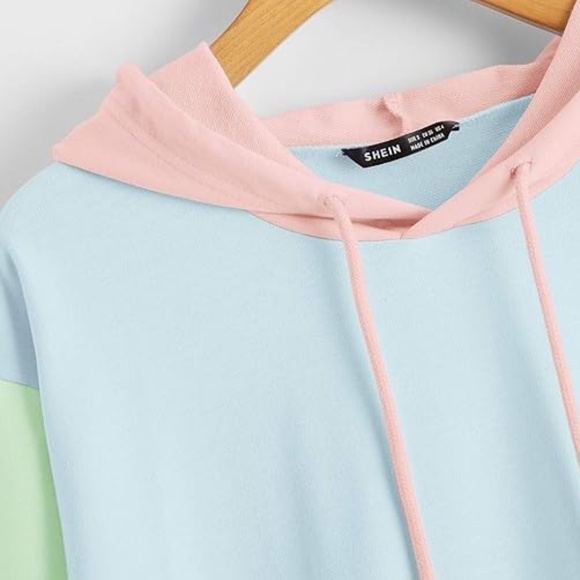 Shein Pastel Colorblock Drawstring Hoodie Front Pocket Pullover / Sz US Women XS - Picture 5 of 6